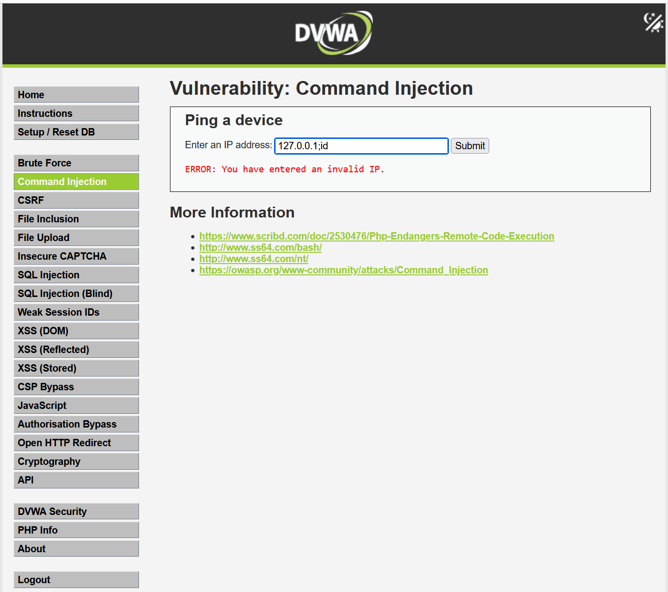 Initial Command Injection Attempt (Blocked)